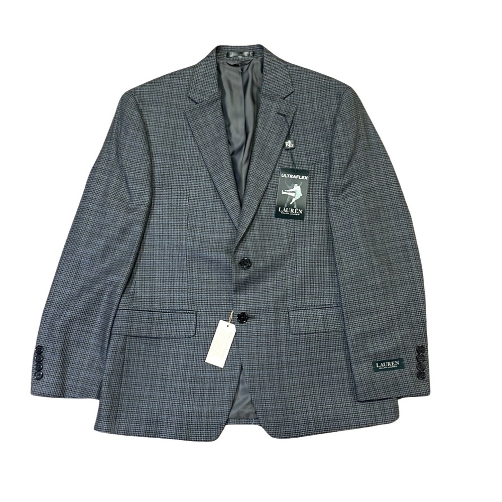 NEW Ralph Lauren men 38S gray blue herringbone silk wool 2-button sport coat NWT